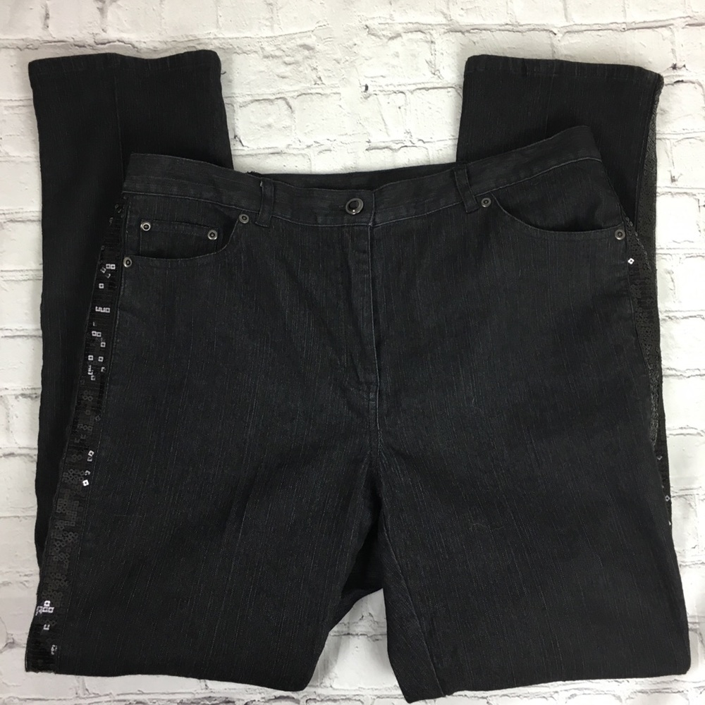 Black Sequined Tuxedo Jeans Sz 10